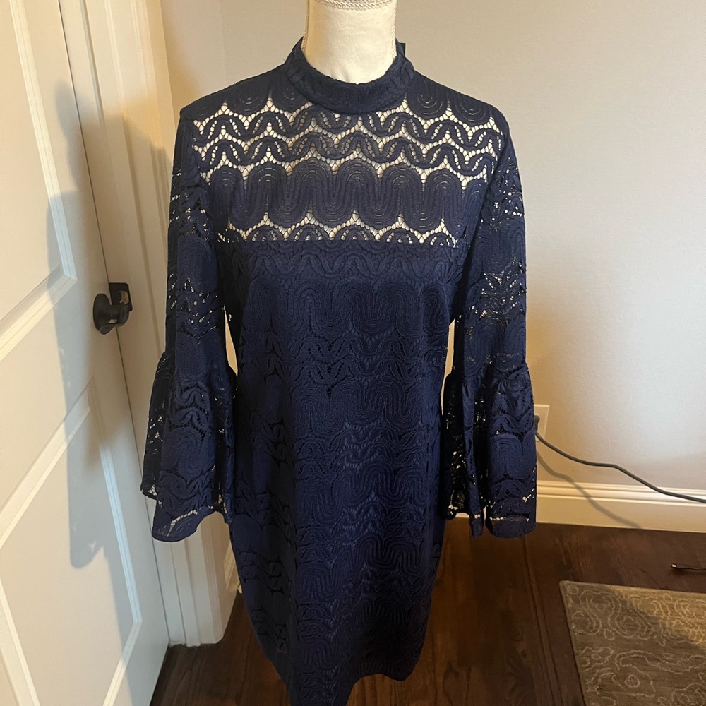 NWT Trina Turk Navy shift Dress with Bell Sleeves
